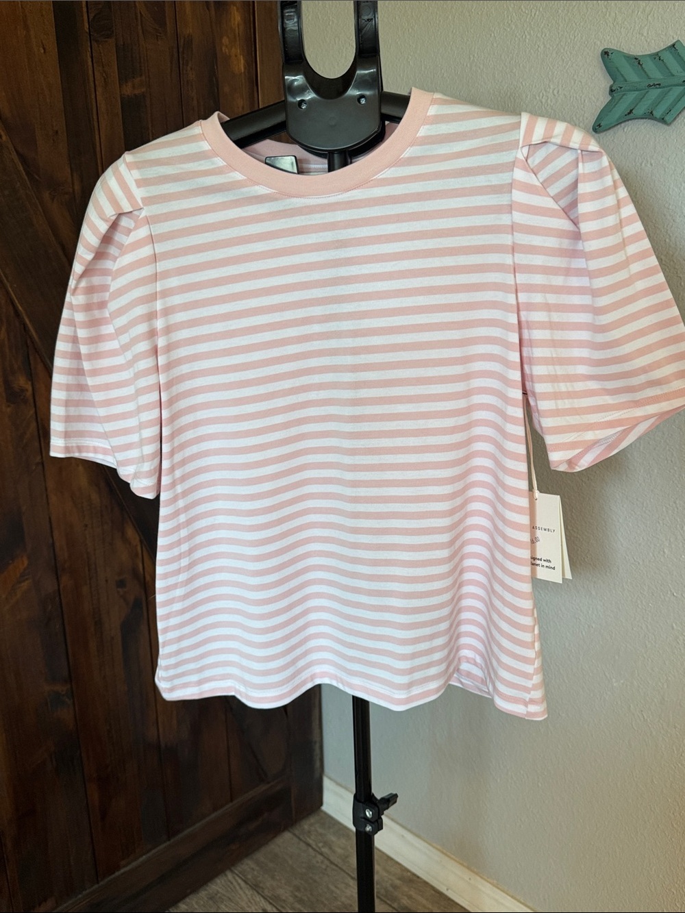 Women's Pink and White Striped Short Sleeve Tee